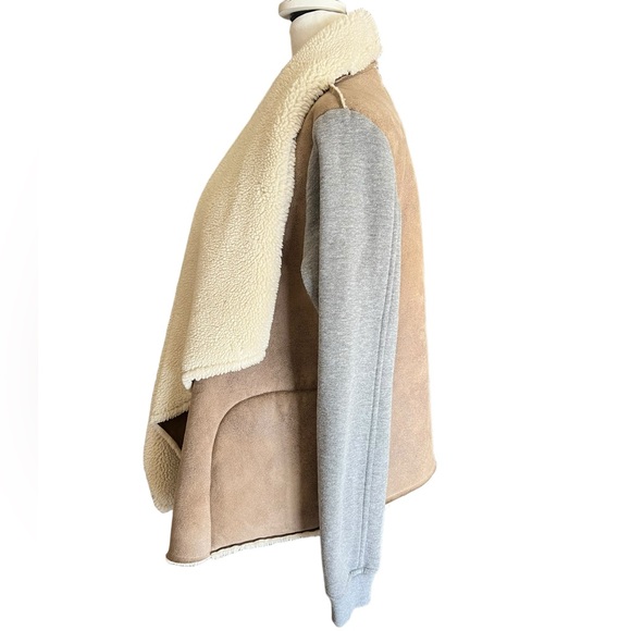 BILLABONG Sherpa Faux Leather Drape Front “Far & Away” Jacket Size M Shearling - Picture 4 of 13